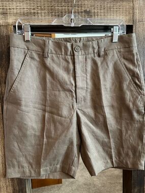 Zara Men’s 100% Linen Bermuda Shorts Brown Taupe Size 31 Casual Summer Vacation